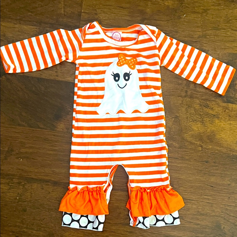 Adorable Orange Striped Ghost Footie for Kids